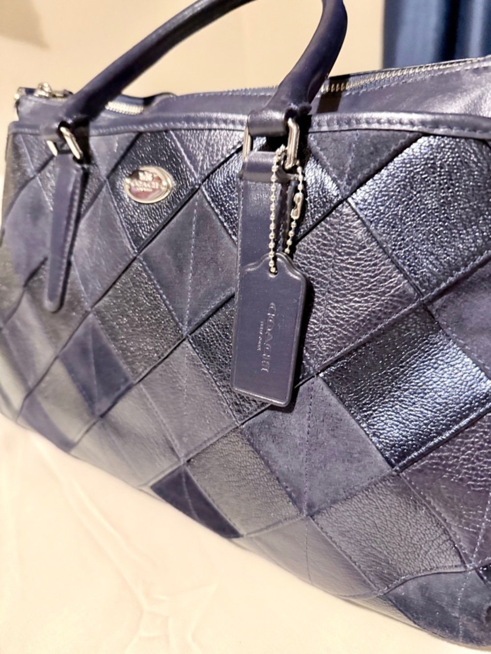 Coach Morgan Navy Patchwork Satchel LNWOT 🤩 Hang Tag Adust Strap & Bonus Scarf